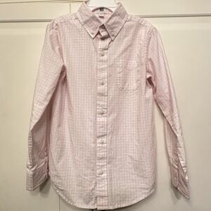 Janie and Jack Shirt Boys 7 White Pink Check Special Occasion Cotton Long Sleeve